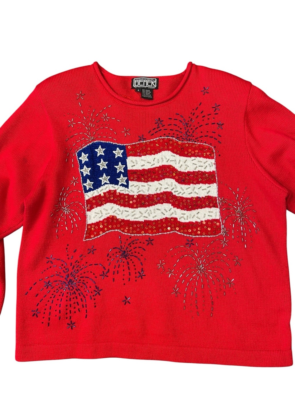 VTG Berek Patriotic American Flag & Fireworks Sweater Red Size Large - Picture 4 of 10